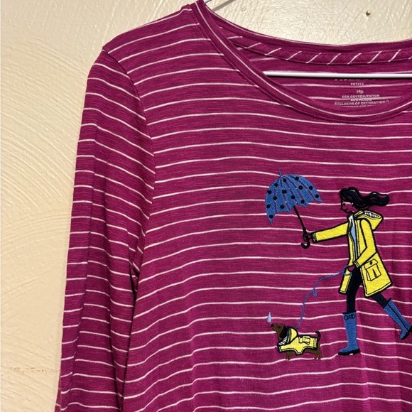 Talbots Petites Purple Striped Rainy Day Top | Size MP | Cotton Modal - Picture 5 of 7